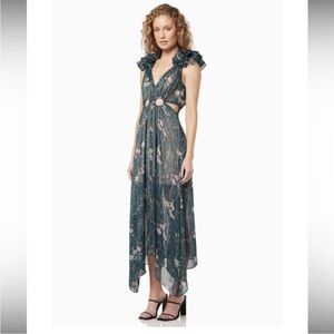 Elliatt Floral Green Cutout Sheer Maxi Dress